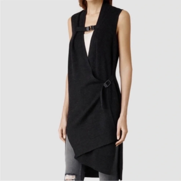 All Saints VIX Double Buckle Sleeveless Merino Wool Sweater Vest - Picture 1 of 9